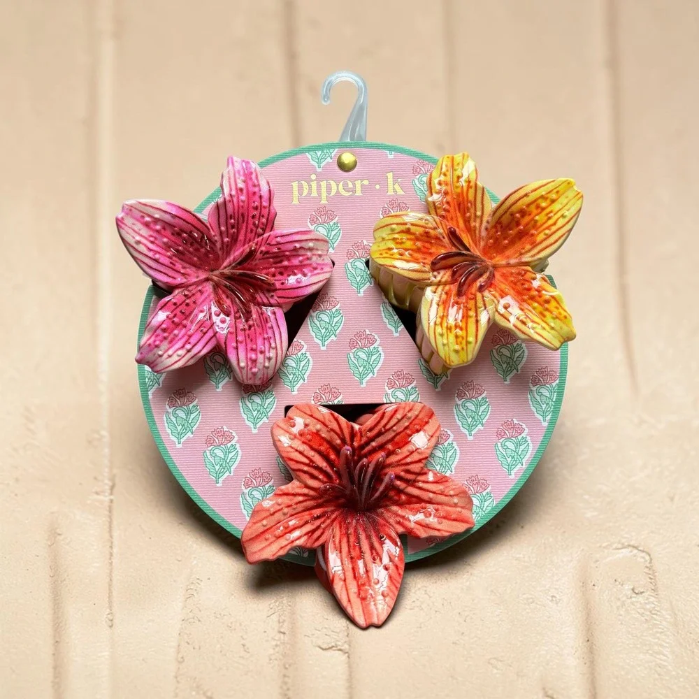 Piper K Tropical Lily Flower Claw Clips Accessories Set of 3 Tropical Coquette